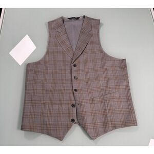 Lee Collins Vest Waistcoat Men's L  Wool Gray Plaid 5 Button Close Notched lapel